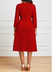 Pleated Hem Red Square Neck Dress