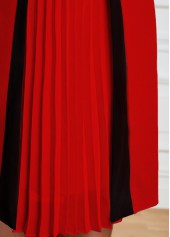 Pleated Hem Red Square Neck Dress