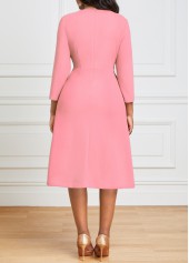 Pleated Hem Pink Square Neck Dress