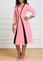 Pleated Hem Pink Square Neck Dress