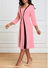 Pleated Hem Pink Square Neck Dress