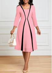 Pleated Hem Pink Square Neck Dress