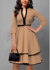 Zipper 3/4 Sleeve Light Coffee Dress