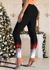 Christmas Red Snowflake Print Mid Waisted Leggings
