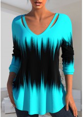 Plus Size Cyan Ombre Long Sleeve T Shirt