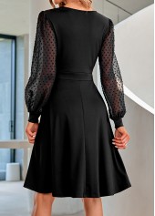 Black V Neck Mesh Long Sleeve Dress