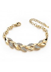 Gold Round Alloy Leaf Design Bracelet
