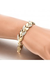 Gold Round Alloy Leaf Design Bracelet