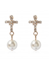 Silvery White Round Metal Pearl Earrings