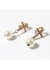 Silvery White Round Metal Pearl Earrings