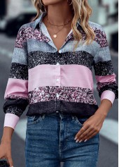 Button Shirt Collar Pink Long Sleeve Blouse