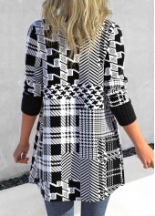 Geometric Print Button Black Long Sleeve Coat