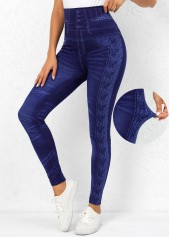 Printed Denim Blue High Waisted Leggings