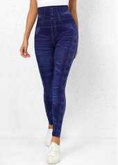 Printed Denim Blue High Waisted Leggings