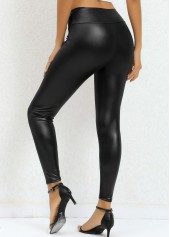 Black Elastic Waist High Waisted Ankle Length Leggings