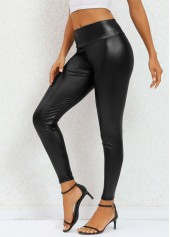 Black Elastic Waist High Waisted Ankle Length Leggings