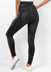Black Beaded High Waisted Ankle Length Leggings