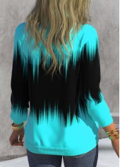 Ombre Zipper Cyan High Neck Long Sleeve Sweatshirt