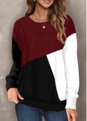 Red Round Neck Geometric Print Long Sleeve Sweatshirt