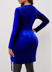 Royal Blue Round Neck Long Sleeve Velvet Blouse
