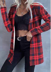 Long Sleeve Plaid Red Lightweight Cardigan