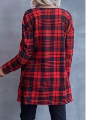 Long Sleeve Plaid Red Lightweight Cardigan