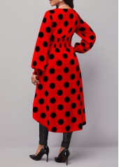 Polka Dot Red V Neck Long Sleeve Blouse