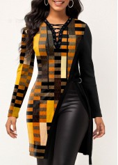 Geometric Print Split Yellow T Shirt