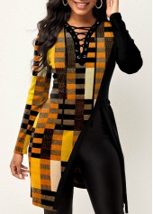 Geometric Print Split Yellow T Shirt