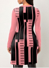 Geometric Print Pink Round Neck T Shirt