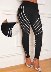 Geometric Print Black Elastic Waist Leggings