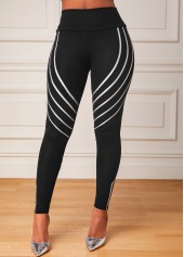 Geometric Print Black Elastic Waist Leggings