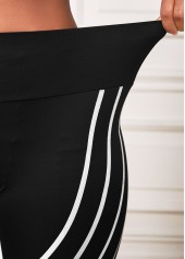 Geometric Print Black Elastic Waist Leggings