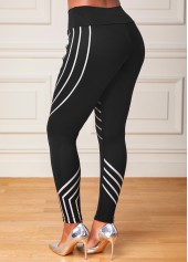 Geometric Print Black Elastic Waist Leggings