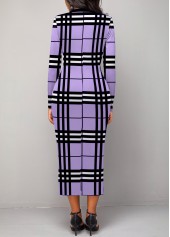 Plaid Patchwork Light Purple V Neck Dress