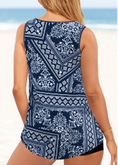 Patchwork Metal Ring Navy Tankini Set