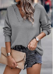 Hooded Dark Grey Long Sleeve Sweater