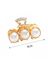 Pearl Gold Round Rhinestone Design Barrette