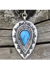 Silver Teardrop Shaped Metal Detail Necklace