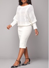 Boat Neck Long Sleeve White Bodycon Dress