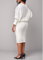 Boat Neck Long Sleeve White Bodycon Dress