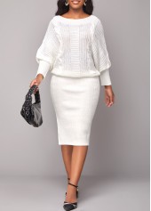 Boat Neck Long Sleeve White Bodycon Dress