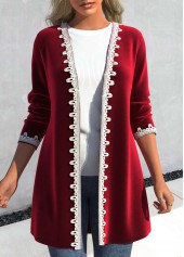 Long Sleeve Velvet Wine Red Coat