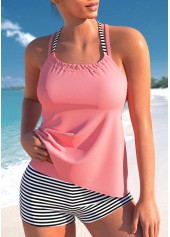Fake 2in1 Smocked Pink Tankini Set