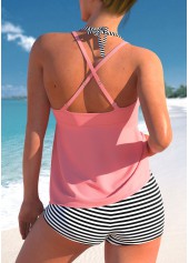 Fake 2in1 Smocked Pink Tankini Set