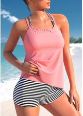 Fake 2in1 Smocked Pink Tankini Set