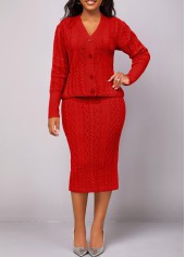 Red Button Long Sleeve Top and Skirt