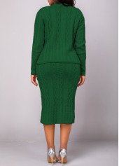 Blackish Green Button Long Sleeve Top and Skirt