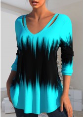 Plus Size Cyan Ombre Long Sleeve T Shirt