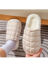 Checkered Design Beige Round Toe Falt Slippers